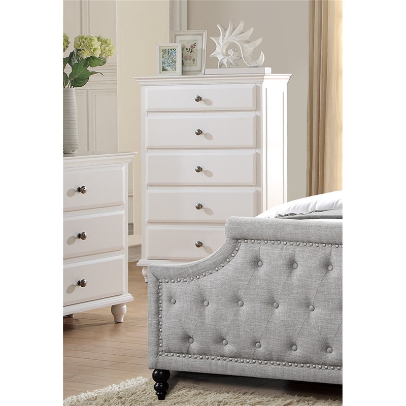 Commode 5 tiroirs en bois blanc, Blanc