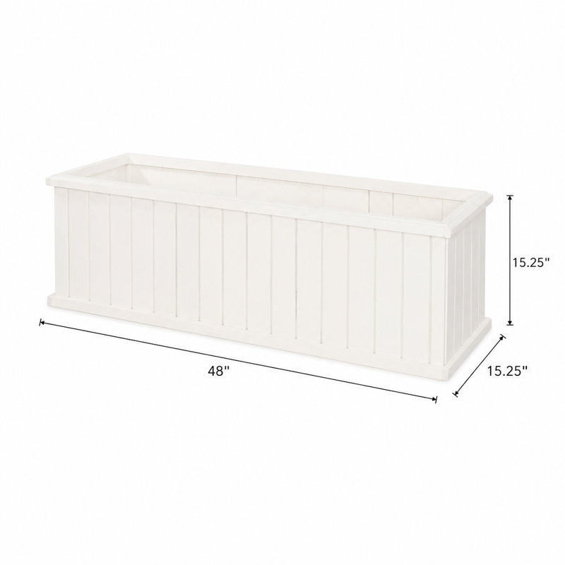 Boîte à fleurs rectangulaire en cèdre massif avec trous de drainage Barros, H 15,25 po x l 48 po x P 15,25 po, Blanc