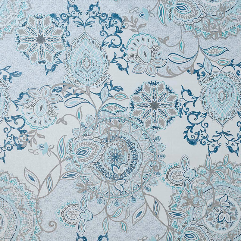 Printed Cotton Shower Curtain, Blue
