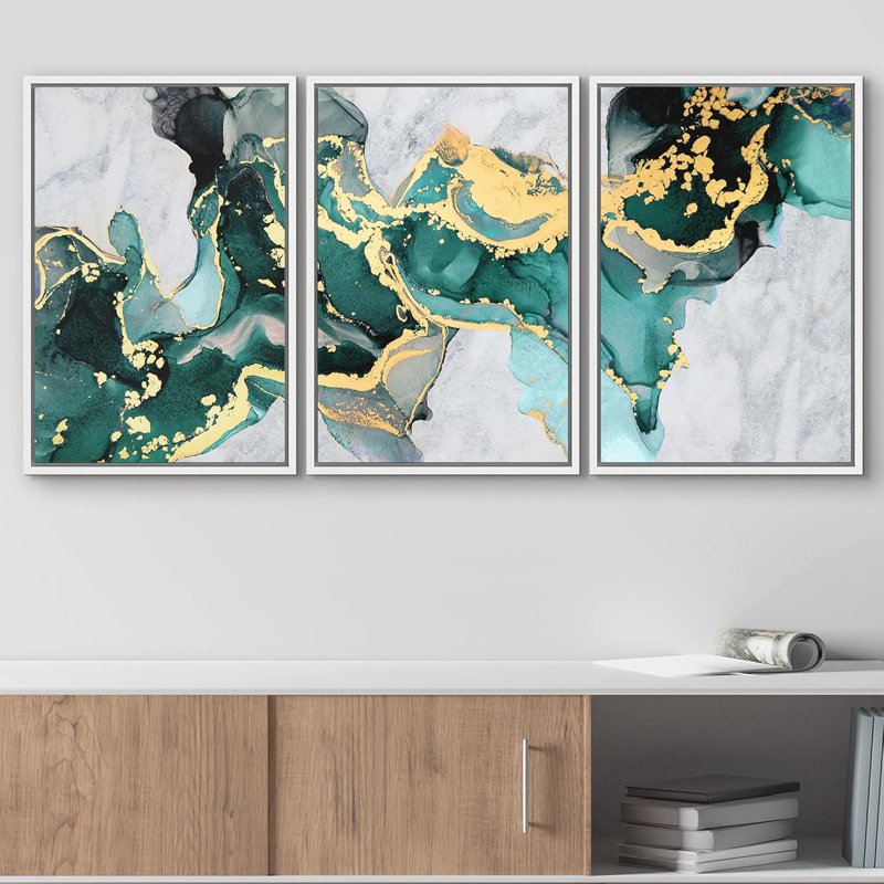 Soleil et lune, géométrique, bleu sarcelle, vague de fumée, paysage, formes abstraites, illustrations, art moderne, décor