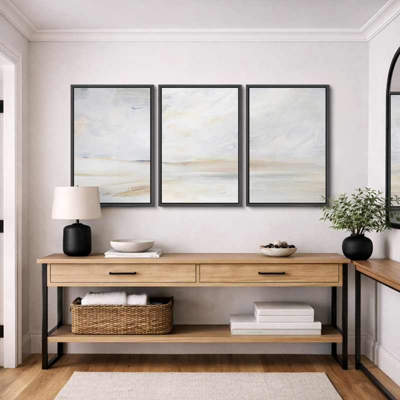 «Minimal Landscape», Mere Serene Coastal Beach, H 24 po x l 48 po, Noir