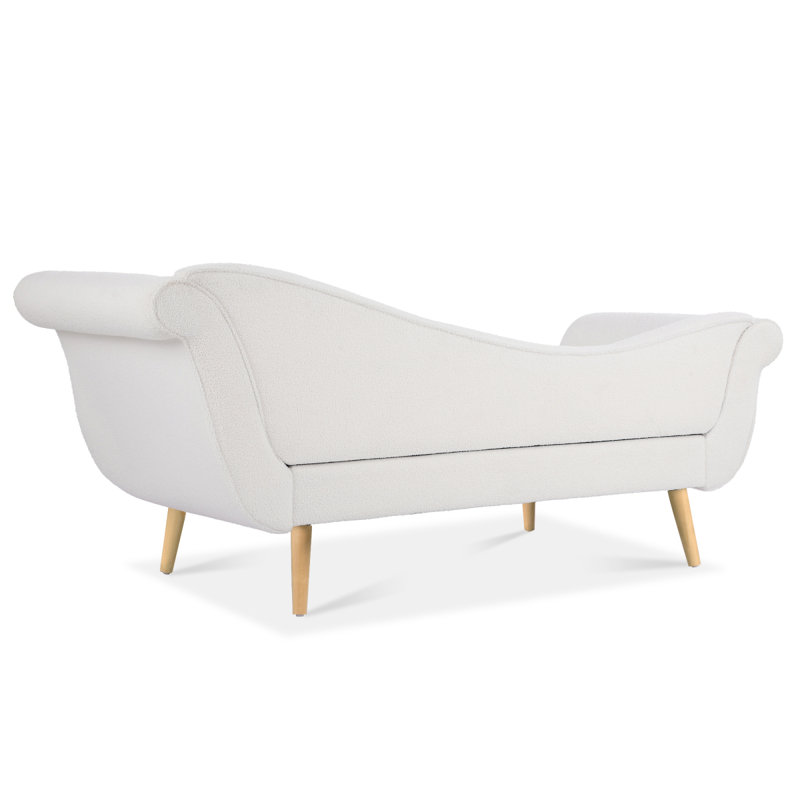 Chaise longue moderne avec accoudoirs à volutes, Blanc, Bois naturel