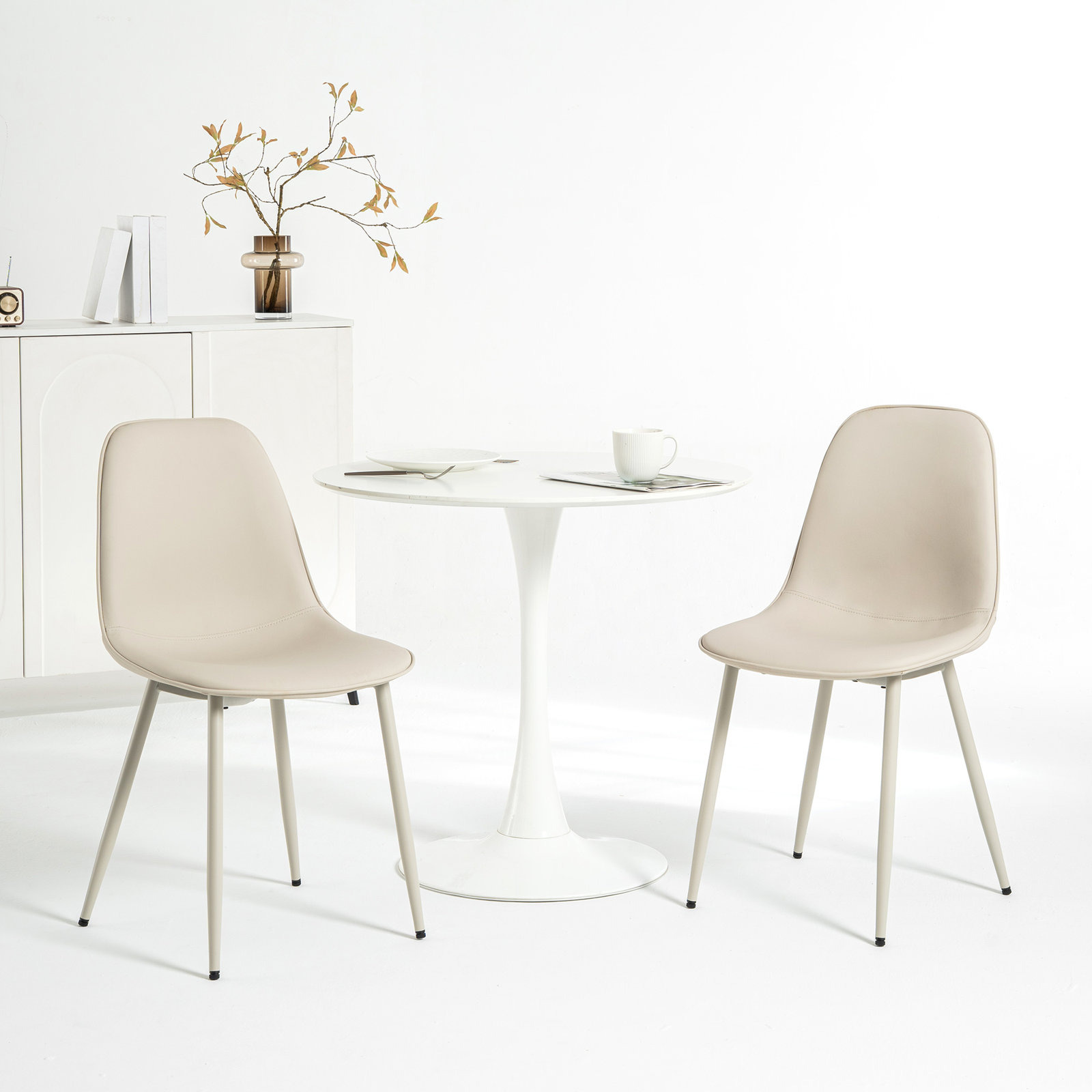 Kavi Dining Chair, Gray Beige Faux Leather/Gray