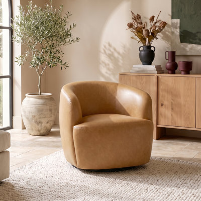Lechlade 32" W Vegan Leather Upholstered Swivel Barrel Chair