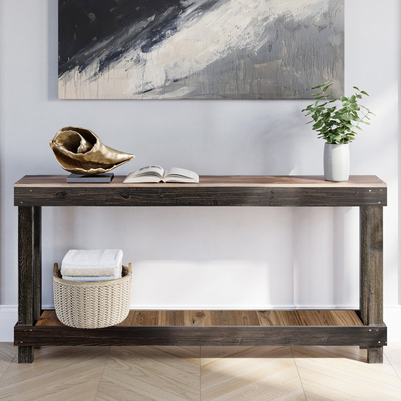 The Holiday Aisle 60" Narrow Black Solid Wood Console Table, Black