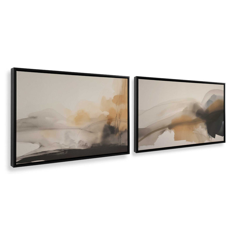 «Copper Rustic Elegance», ensemble de 2 impressions sur toile dans un cadre, Cadre flottant noir satiné