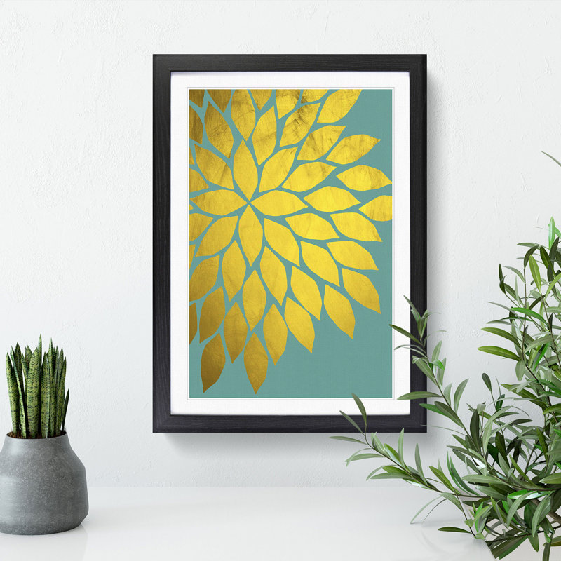 Abstract Leaves No.1 Gold - Picture Frame Graphic Art, 90cm H x 65cm W x 2cm D, Black