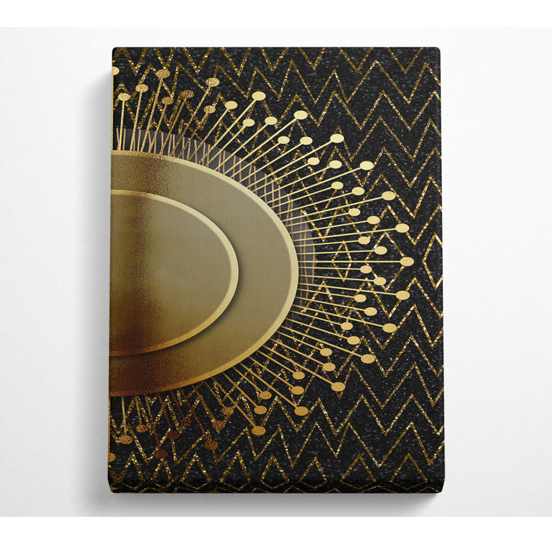 Gold Sun Circle With Zig Zags - No Frame Kunstdrucke auf Leinwand