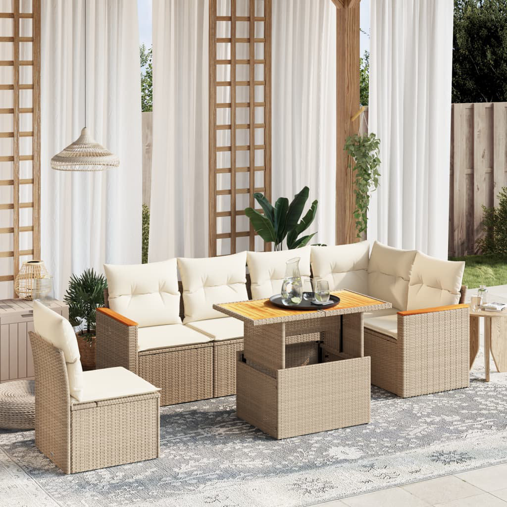 Vidaxl 7-Tlg. Garten-Sofagarnitur Mit Kissen Beige Poly Rattan