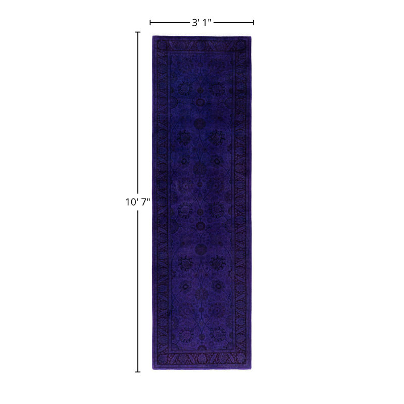 Overdyed One-of-a-Kind 3' 1" X 10' 7" Hand Knotted Area Rug