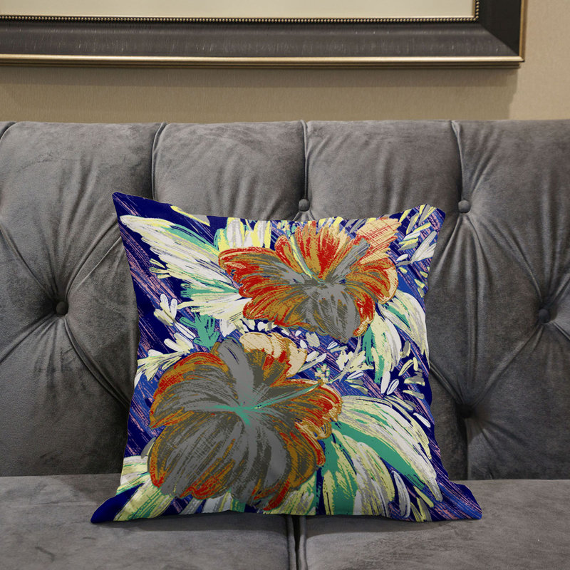Housse et insert de coussin décoratif en polyester, Bleu / Jaune / Rouge, L 16 po x H 16 po