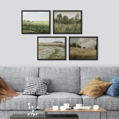 Ferme, campagne, campagne, paysages, nature, impression encadrée sur papier, 4 pièces