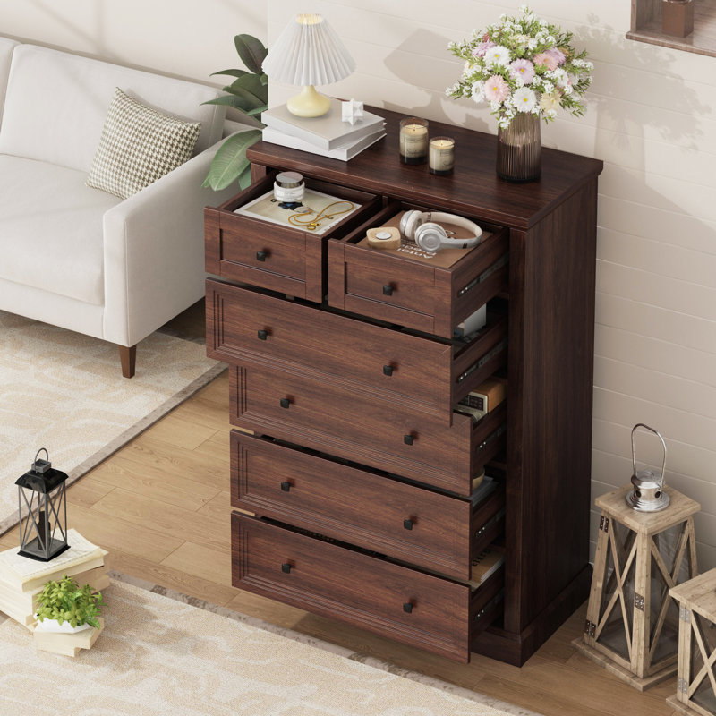 Rollen 31.4'' W Farmhouse 6 - Drawers Dresser, Rustic Tall Chest of Drawers for Bedroom
