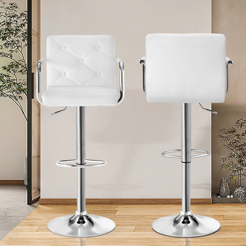 Adaleya Swivel Upholstered Adjustable Height Counter Stool with Metal Frame, White
