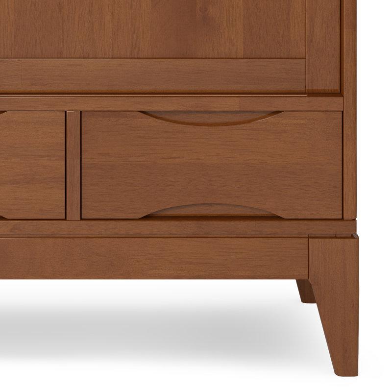 Simpli Home Harper 48"W Solid Wood 2-Shelf Contemporary Medium Storage Cabinet with 3 Drawers