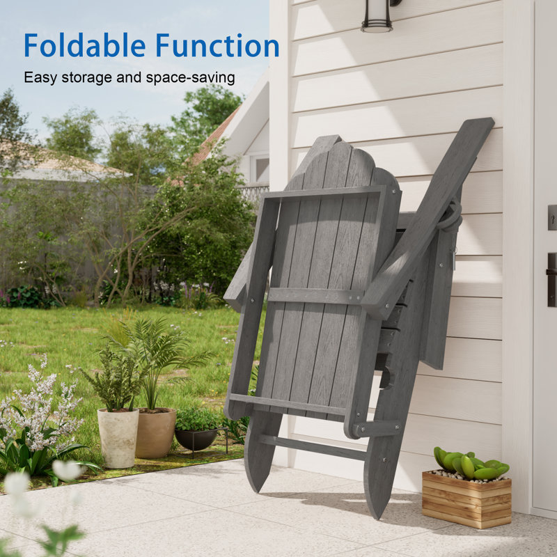 3-Postion Adjustable HDPE Adirondack Chair with Ottoman, All-Weather Folding Patio Chair with Cup Holder for Outdoor, 350lb Capacity