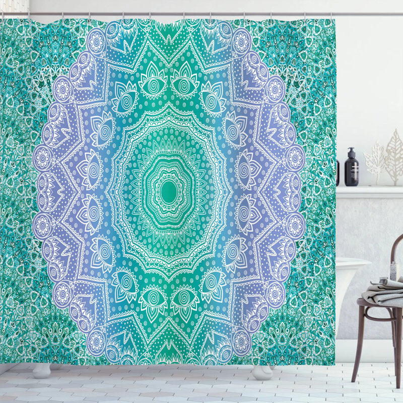Rideau de douche Cormac Mandala, H 84 po x l 69 po, Vert / Bleu
