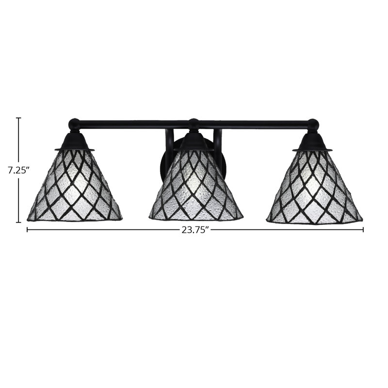 Barre d'éclairage de salle de bain 3 lumières Paramount au fini noir mat avec verre 7 "Diamond Ice Art