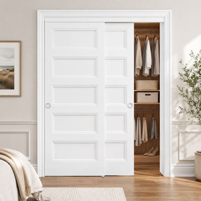 72" x 80" Height 5 Panel Classic Style Interior Sliding Closet Door Solid Core Hardware kit Handles Including