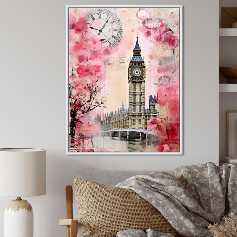 Rose rétro Big London I, H 20 po x l 12 po x P 1 po, Cadre flottant blanc