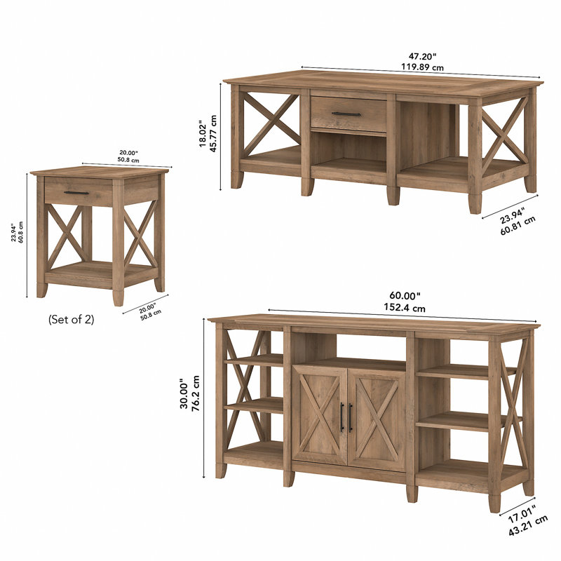 Ensemble de tables basses 4 pièces Huckins, Pin récupéré