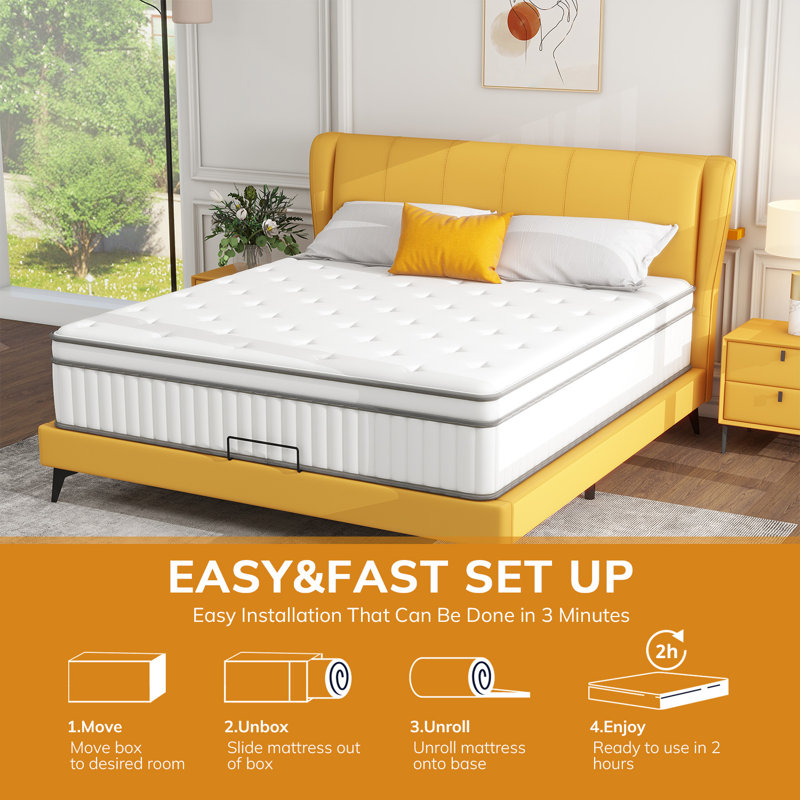 Hybrid Mattress,Memory Foam Hybrid  Springs Mattresses, Medium Feel Mattress For Pressure Relief, 14", Queen