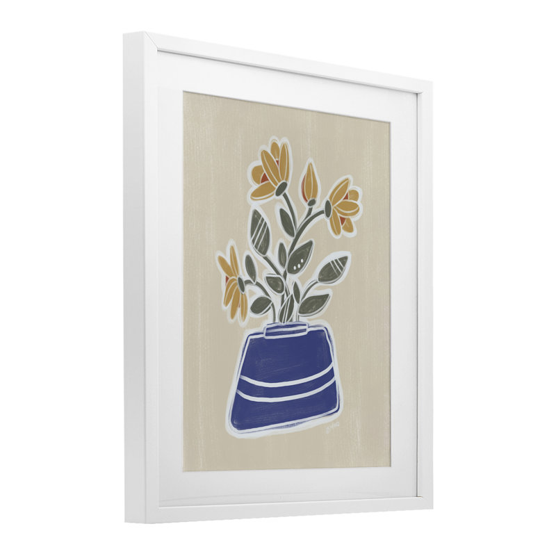«April Spring Daisy Vase», reproduction encadrée sous verre, design par Beki Marquardt, H 21 po x l 17 po, Cadre blanc côtier