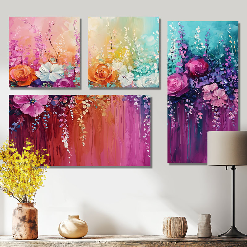 Lavande dansant chromatique de fleurs II - art mural floral grand 4 pièces, Toile tendue, Ne s’applique pas