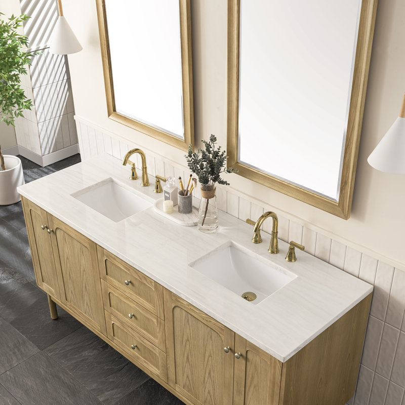 Laurent 72'' W Double Vanity, Ethereal Noctis, 8" Widespread, Light Natural Oak