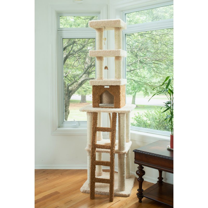 83-Inch Beige and Brown Faux Fur Cat Tree Tower