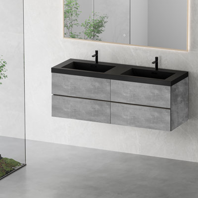 Floating Bathroom Vanity with Sink, Wall-Mounted Storage Cabinet, Double Basins, Soft Close Drawers, Ideal for Modern Bathrooms