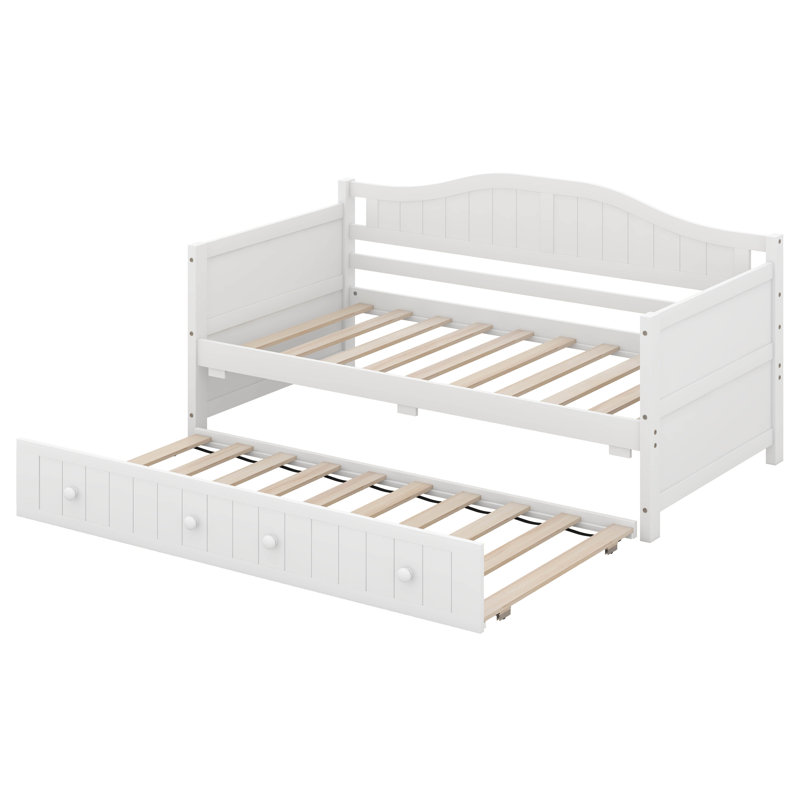 Lit de jour simple avec lit gigogne, structure de canapé-lit en bois avec support à lattes de bois pour le salon de la chambre à coucher, aucun sommier nécessaire