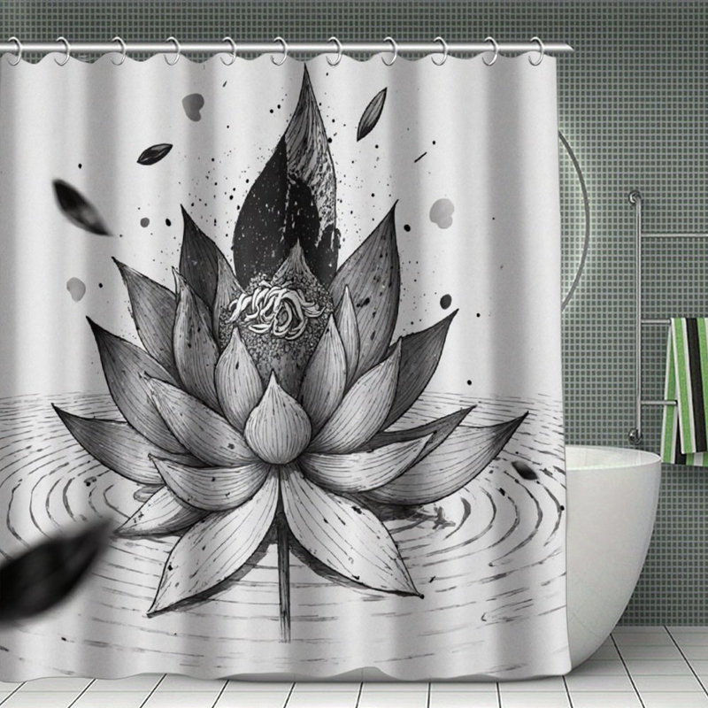 Rideaux de douche à motif floral noir et blanc pour salle de bain 71 po x 71 po, Motif floraux gris