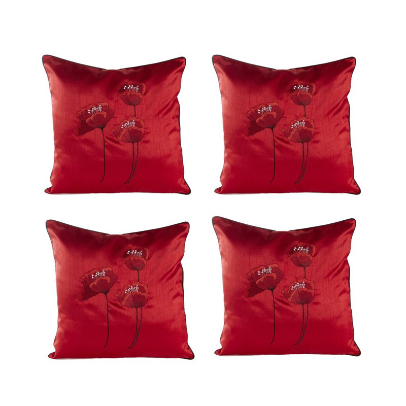 Dav Floral Cream Square Cushion, Red, 55 cm H x 55 cm W x 15 cm D