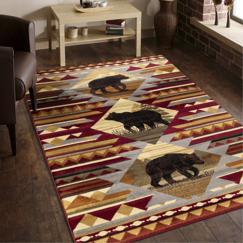 2 pi 7 po Tapis X 3 Lodge, polypropylène rouge, tapis en polypropylène décoloré, po, étonnant