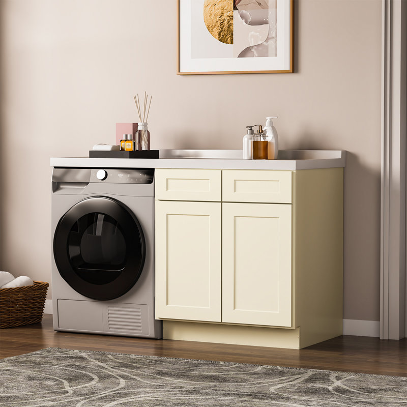 Meuble bas standard HOMEIBRO Cozy Design, 76 cm (L) x 61 cm (P) x 88 cm (H), en contreplaqué, style Shaker, blanc antique.