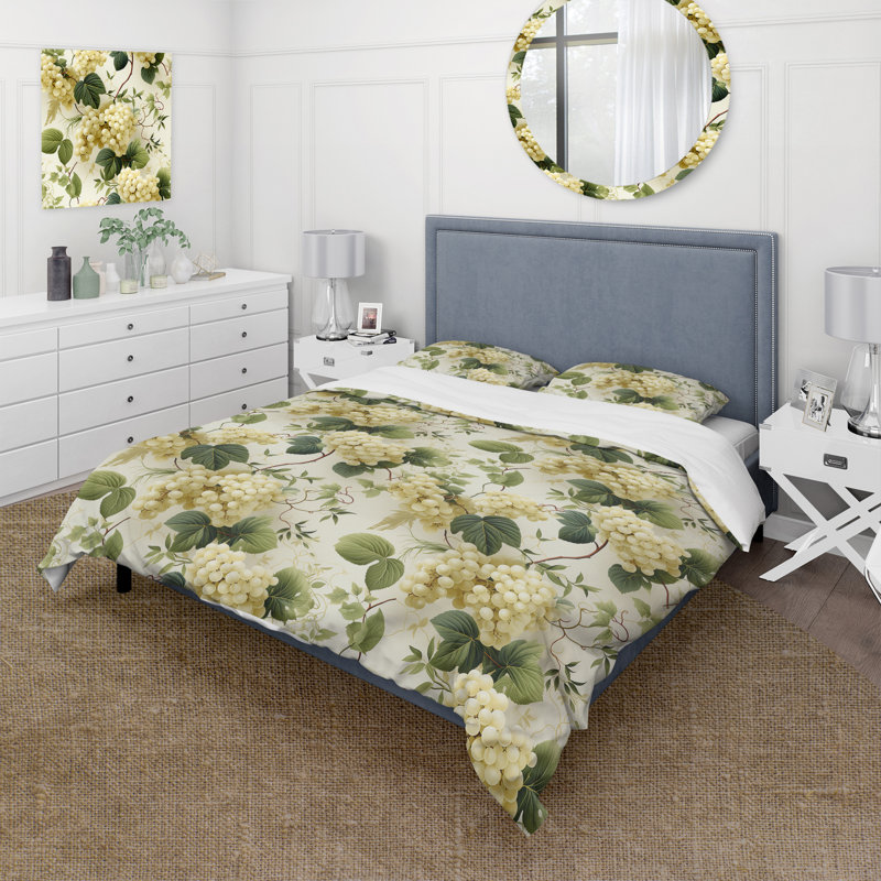 Literie Tranquil Vines I, Housse de couette pour grand lit et 2 taies décor