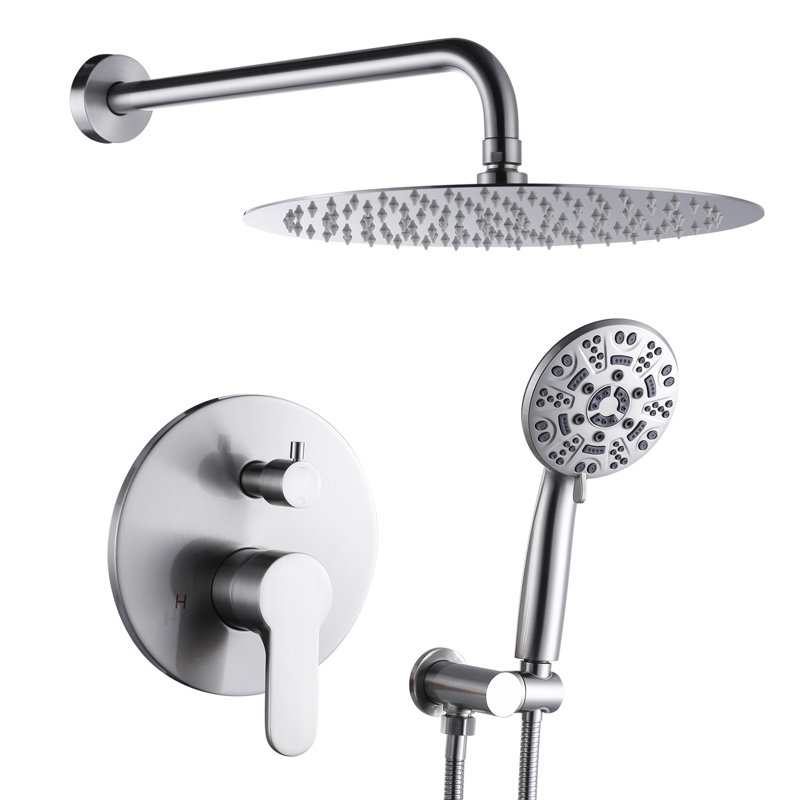 9-Spray Patterns With 1.8 Gpm 12 In. Wall Mount Shower System With Two Showerhead, Brushed Nickel