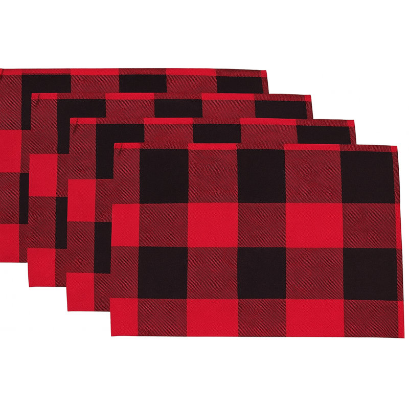 Naqeeb Cotton Plaid Rectangle Placemat, Black/Red
