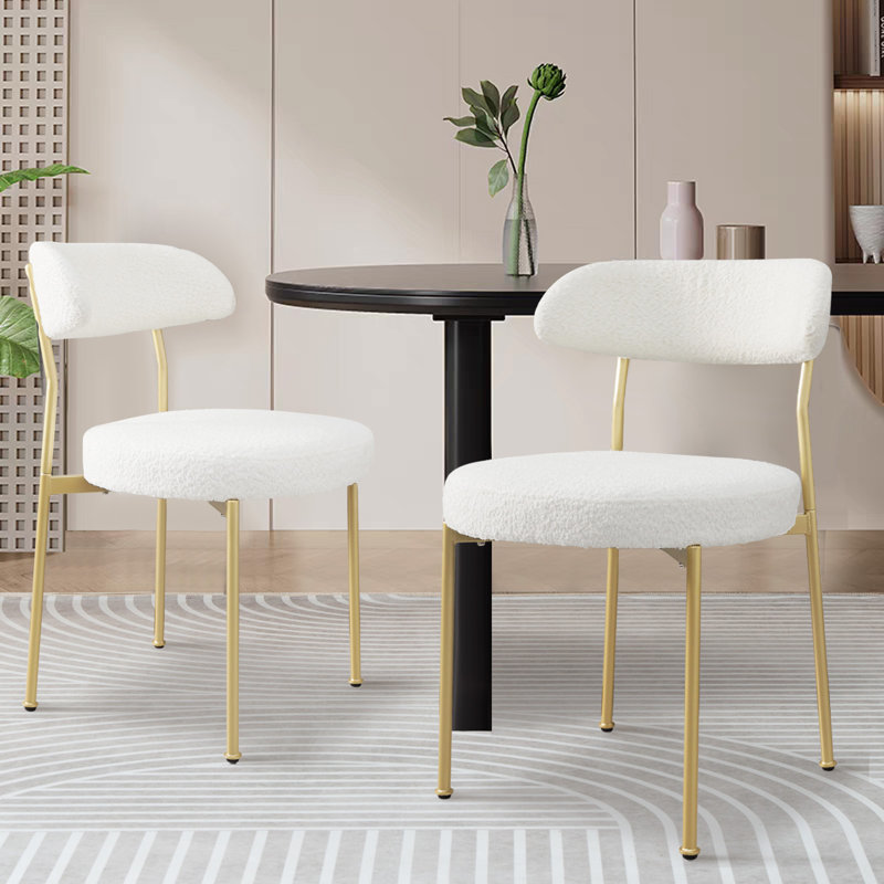 Chaise rembourrée moderne Sherpa Boucle, Blanc, Doré, 2