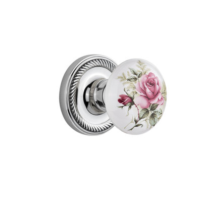 Rope Rosette with White Rose Porcelain Door Knob