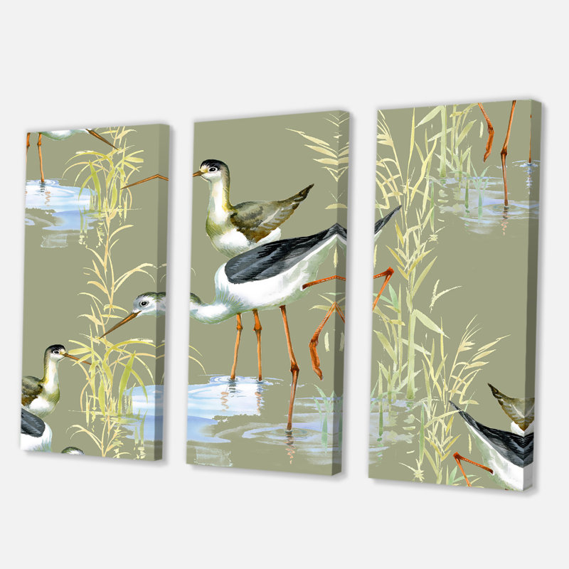 Herons, oiseaux dans l'eau - impression de 3 pièces