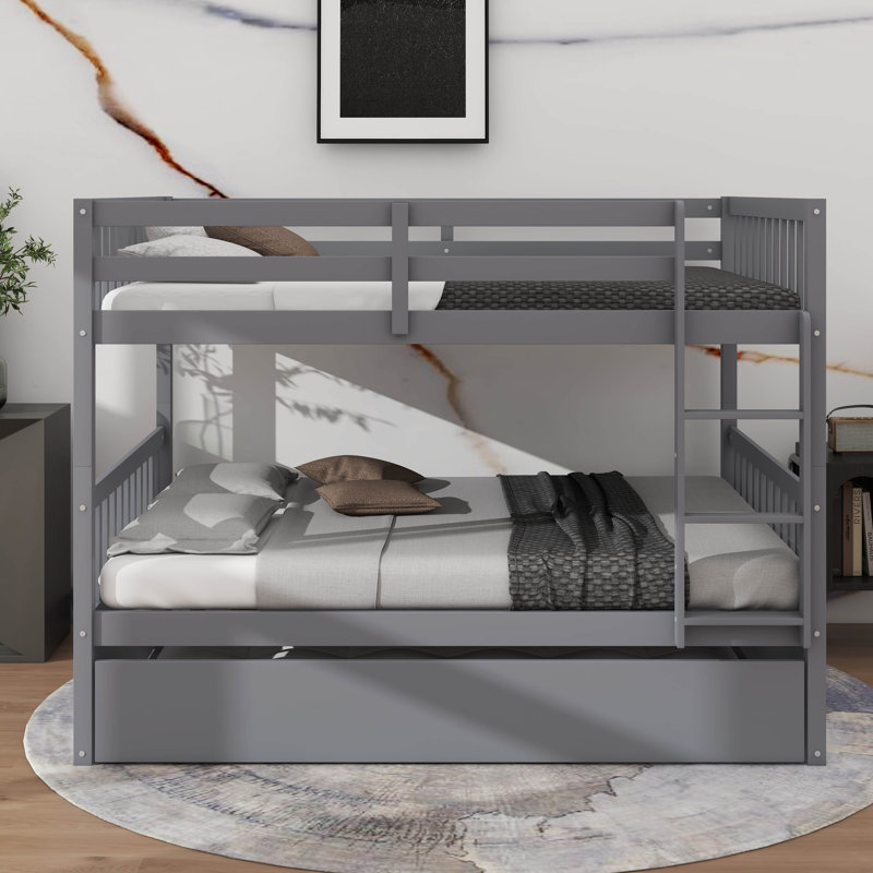 Lit superposé en bois d'hévéa avec lit gigogne extensible, transformable en deux lits séparés, gris