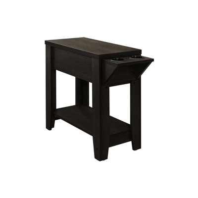 Space Saving Contemporary Side Accent Table In Dark Brown With Hidden Drawer And Dual Cup Holder For Bedroom Lamp Transitional