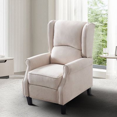 Upholstered Recliner Chair with Heated Solid Wood Manual Pushback Armrests Chair