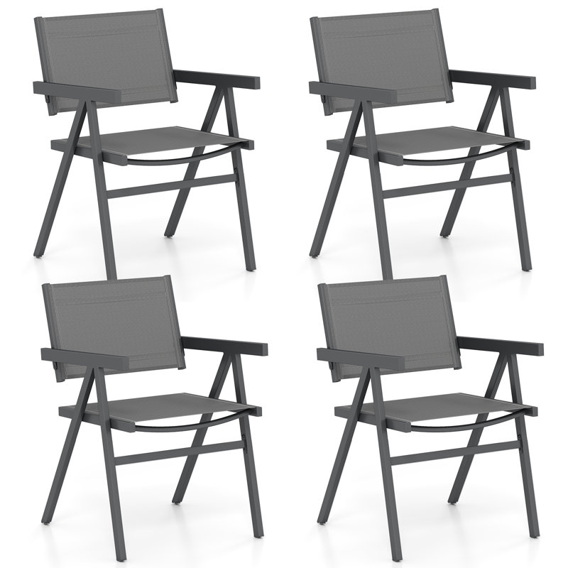 Ensemble de 4 chaises de patio avec siège en tissu respirant et dossier inclinable et accoudoirs confortables, 4