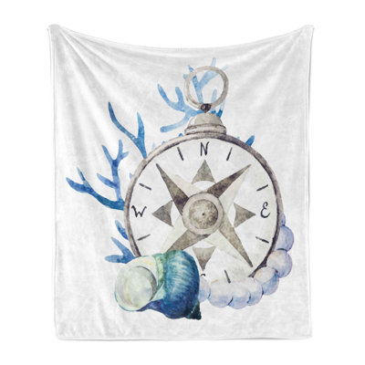 Ambesonne Compass Fleece Throw Blanket Watercolor Nautical Navy Blue Eggshell