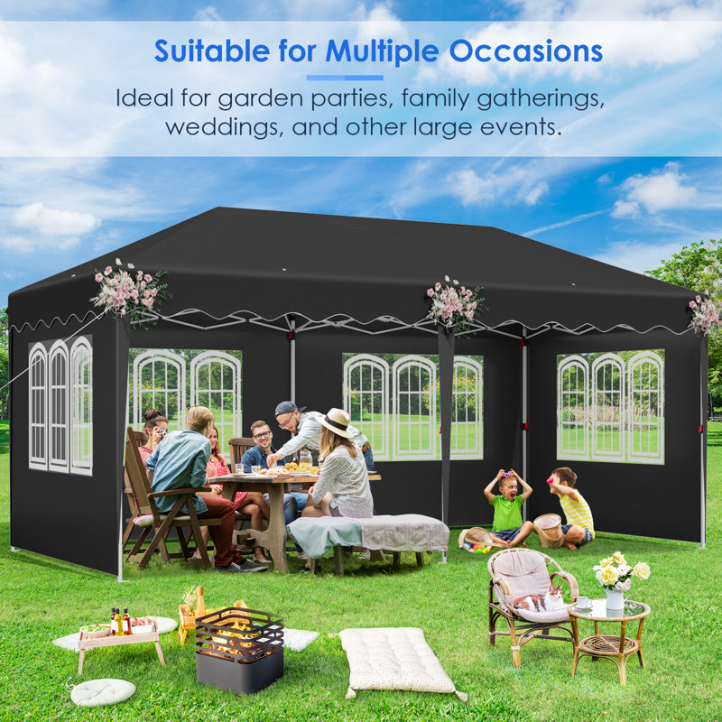 20 Ft. W x 10 Ft. D Steel Pop-Up Canopy, Black