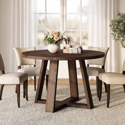 47.2'' Solid Wood Round Dining Table with Live Edge and Cross Base, Seats 6