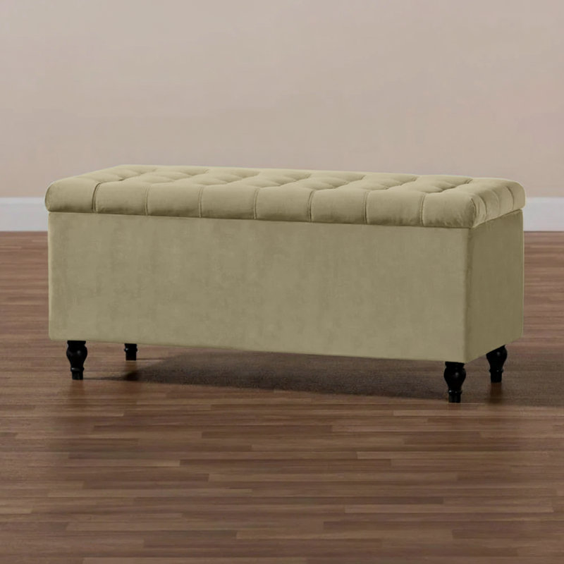 Cubed Wide Velvet Tufted Rectangle Solid Colour Footstool Ottoman Storage Box with Wooden Legs, 47cm H x 120cm W x 40cm D